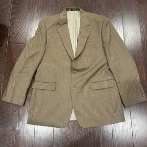Lauren Ralph Lauren Wool Sports Coat Blazer  Men Size 44L Brown Houndstooth EUC